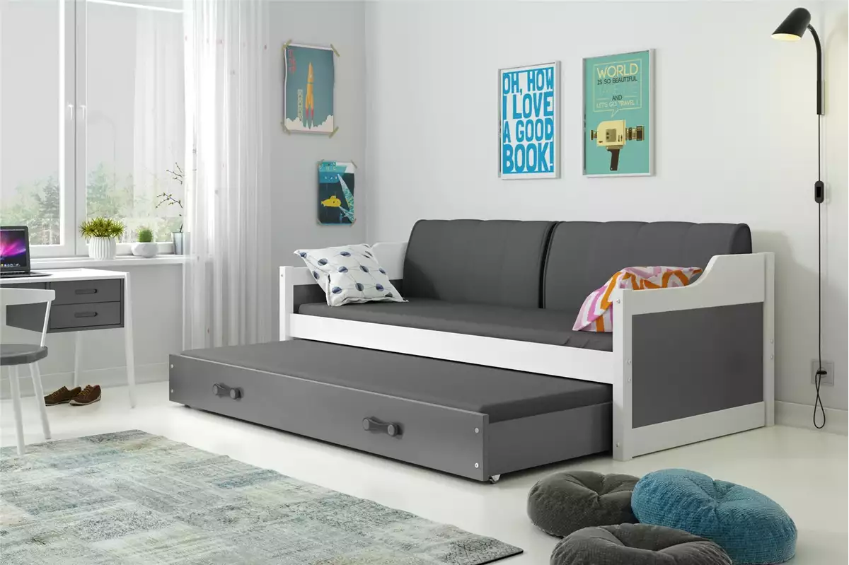 BMS Detská posteľ  s prístelkou DAWID 2 | biela 90 x 200 cm Farba: Sivá