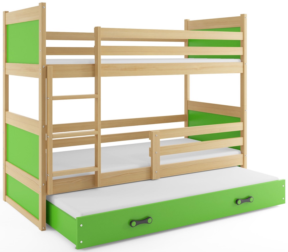 E-shop BMS Detská poschodová posteľ s prístelkou RICO 3 | borovica 80 x 160 cm Farba: Zelená