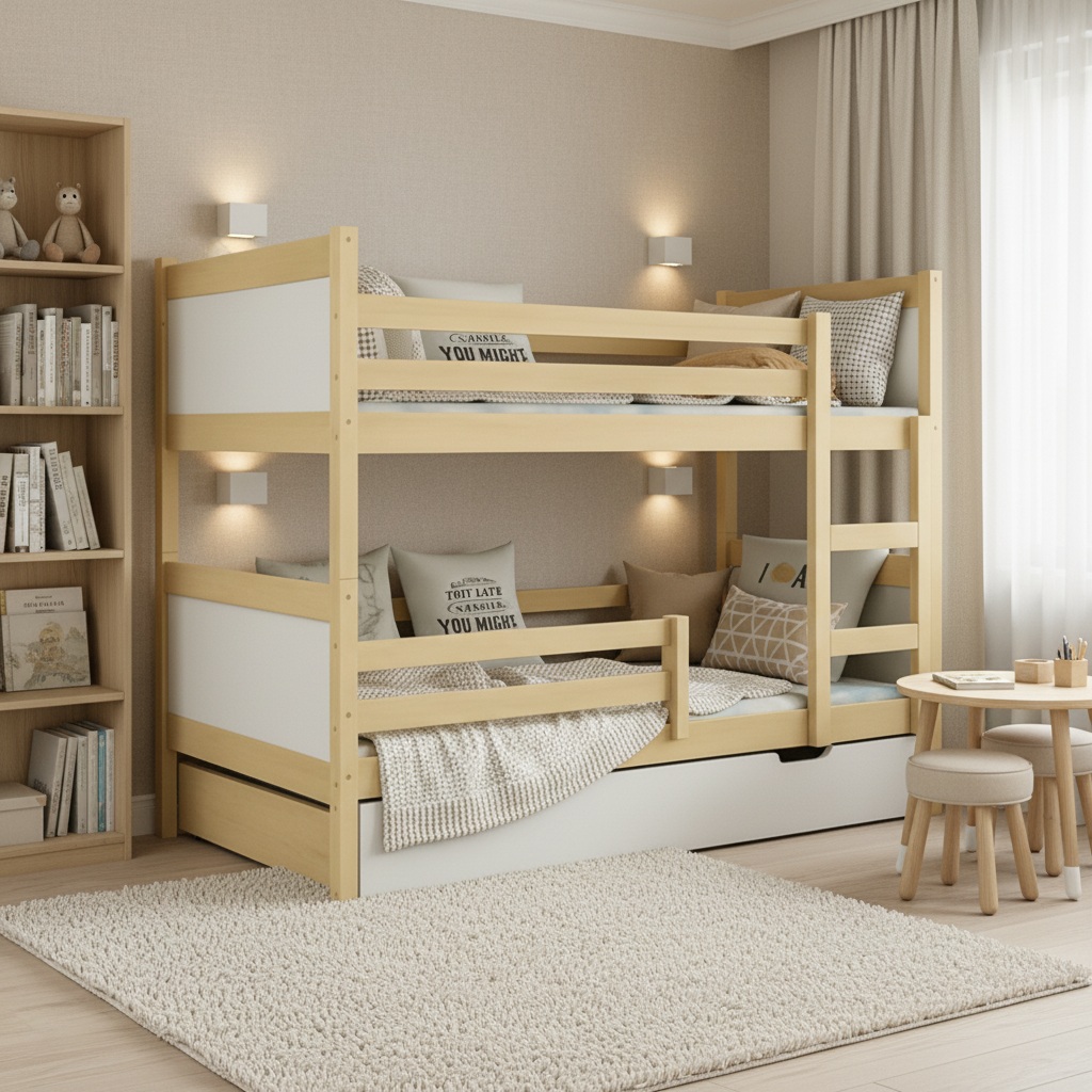 Elvisia Drevená poschodová posteľ DAVE s roštom | borovica/biela 80 x 180 cm