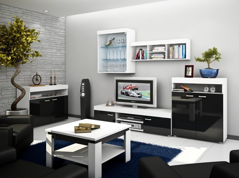 ArtCross Obývacia stena MAX Farba: Biela / čierny lesk
