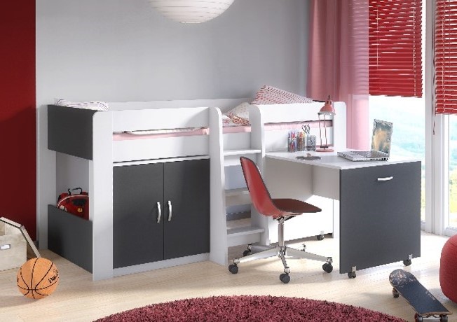 E-shop ArtFMbra Detská poschodová posteľ so stolíkom FUNNY | biela/sivá