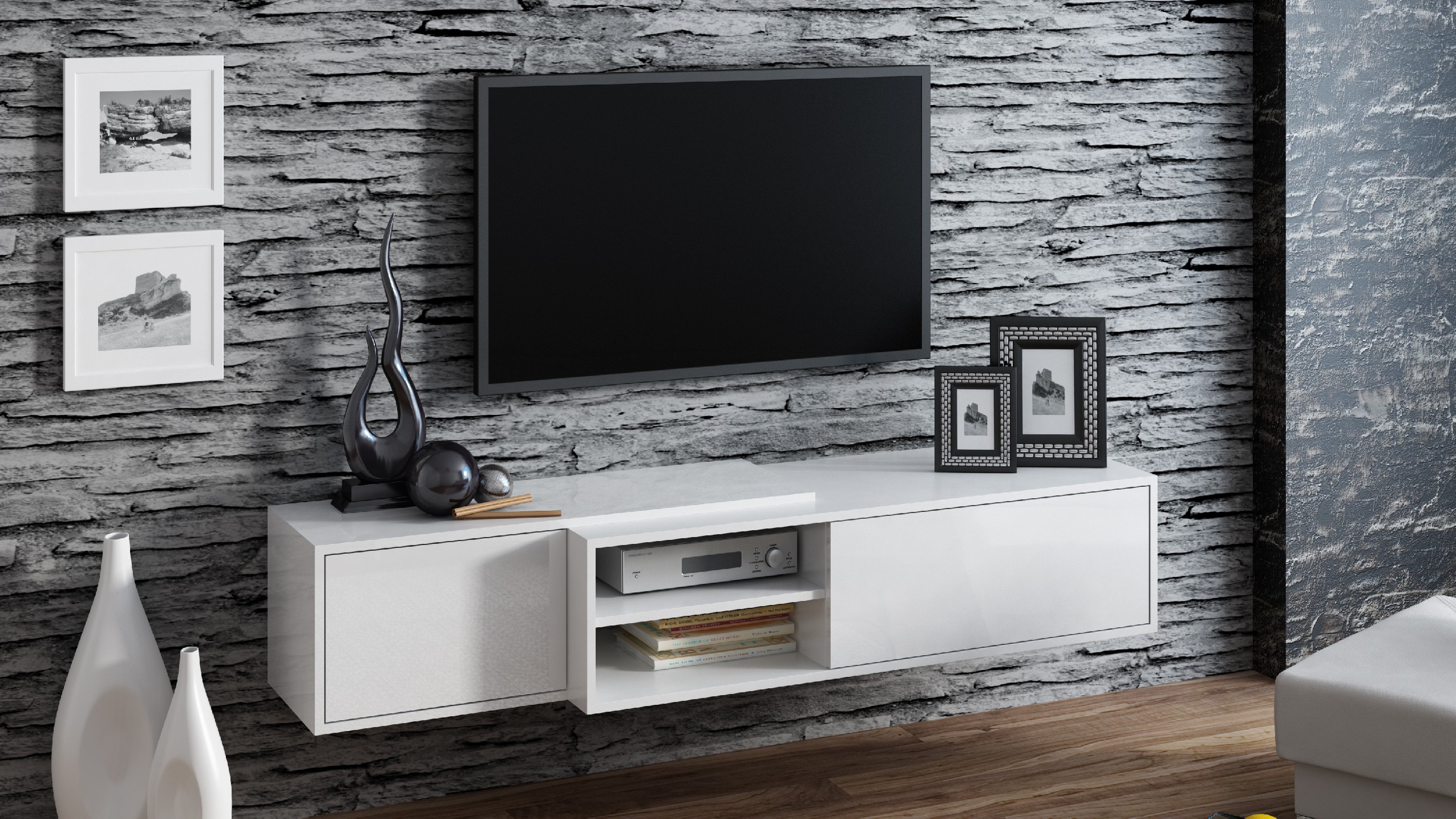 Artcam TV stolík SIGMA 1E WHITE / závesný