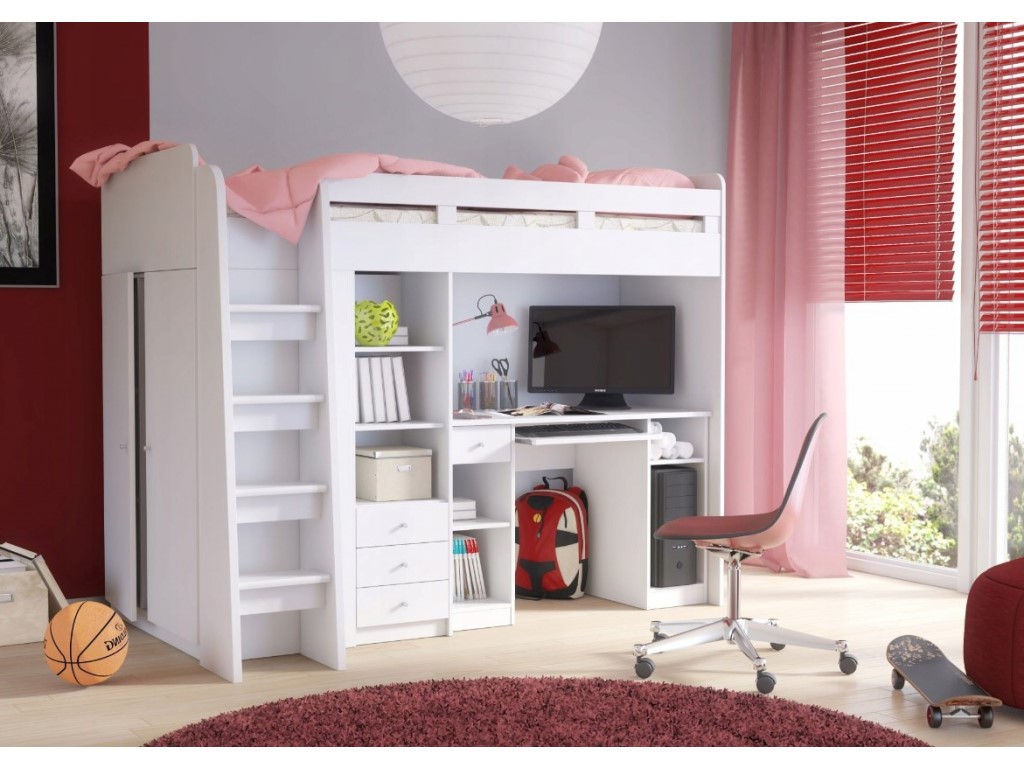 ArtFMbra Detská poschodová posteľ so stolíkom UNIT | biela