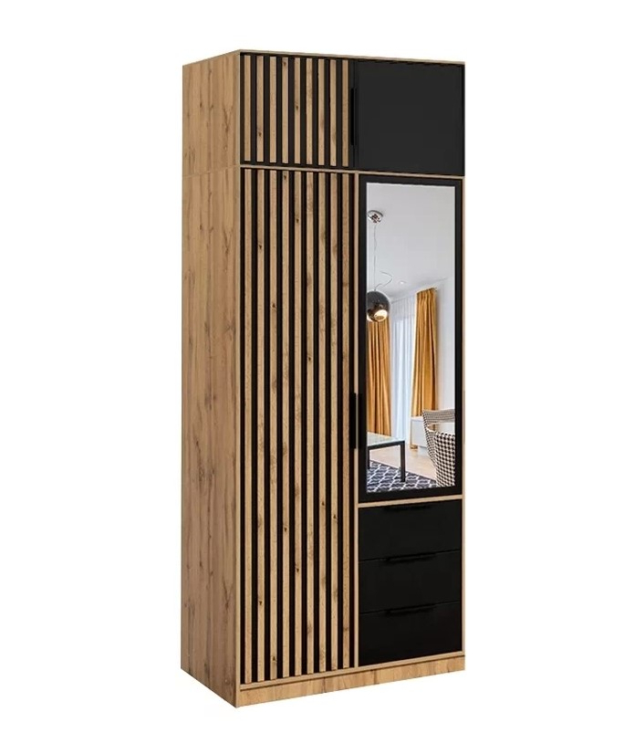 ArtStol Šatníková skriňa BALI LUX D2 s nadstavcom | dub wotan/čierna