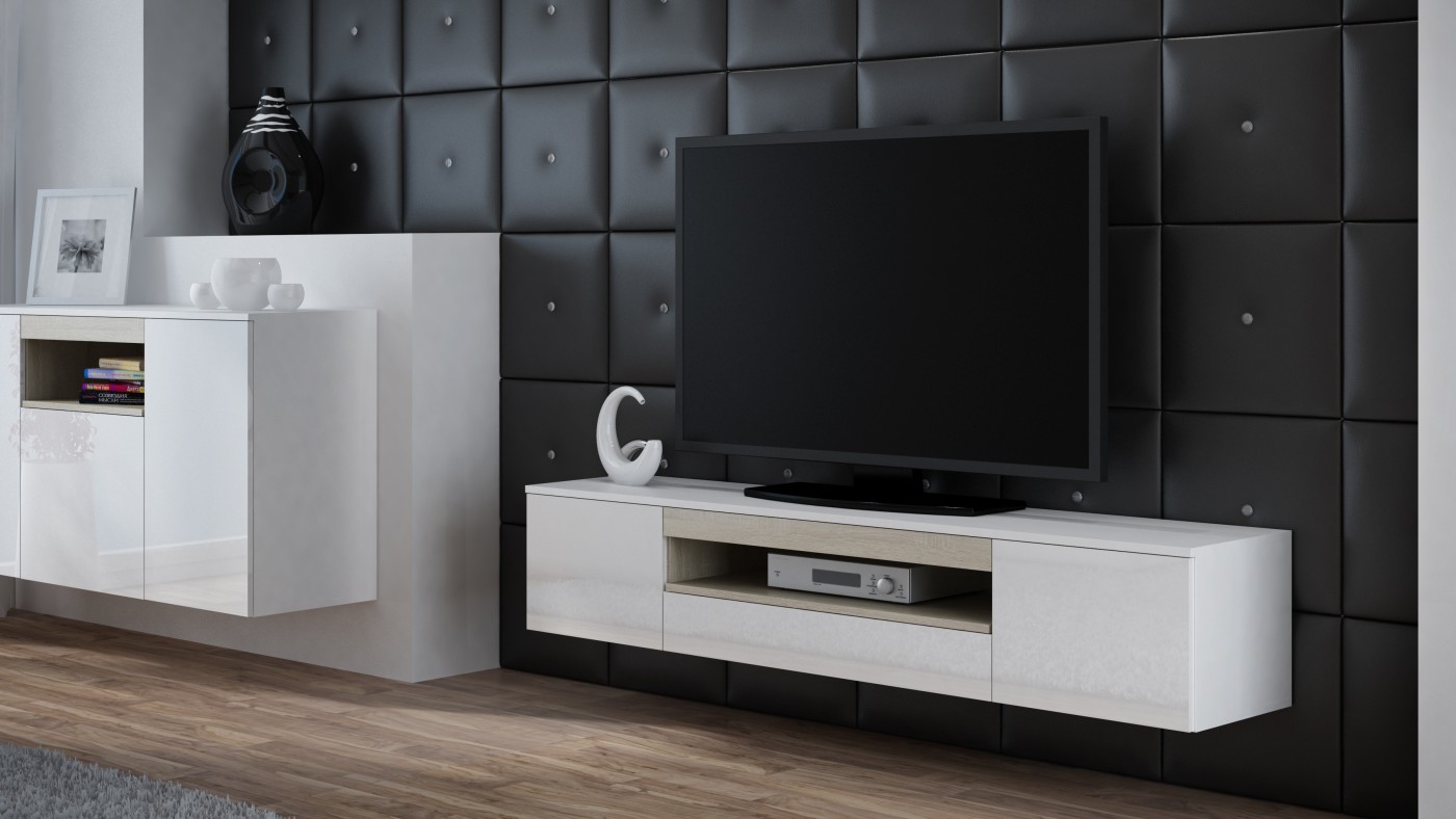 Artcam Závesný TV stolík Viva biela/biely lesk/sonoma