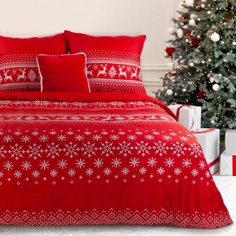ArtFir Vianočné obliečky na dvojlôžko NOEL 02 | červená 220 x 200 cm