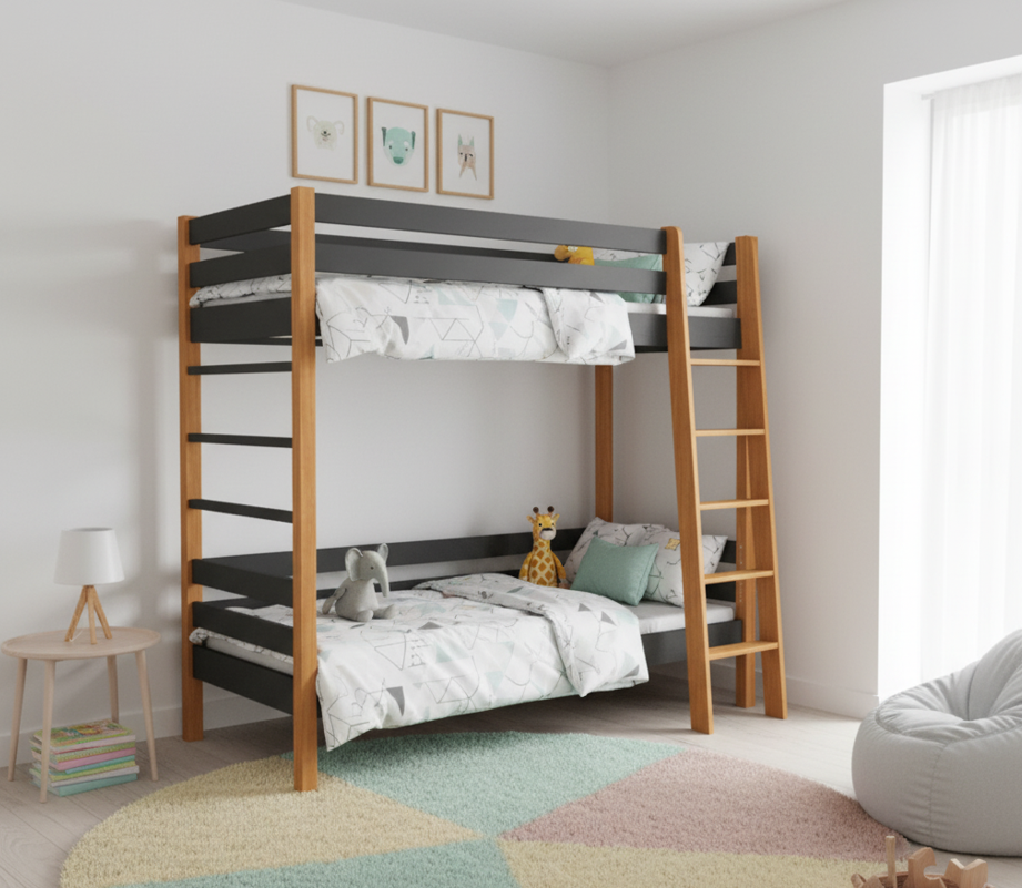 Dolmar Poschodová posteľ SUSAN | čierna/dub 80 x 190 cm