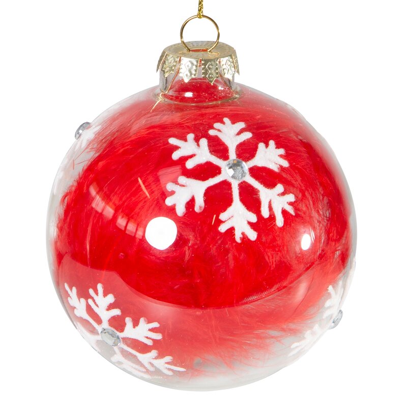 ArtFir Vianočná dekorácia GUĽA 115 | sklenená červená/biela 8 cm