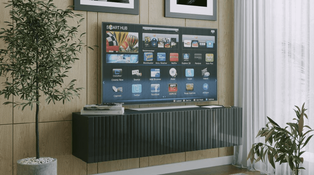 ArtExt Závesný TV stolík JOY | 150 cm Farba: Čierny lesk (drážky)