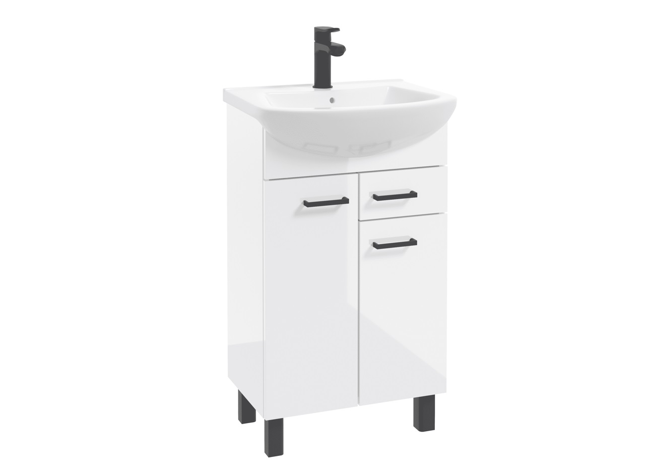 ArtDef Kúpeľňová skrinka NOVELTY White D50 2D1S s umývadlom Tomaso 50 | 50 cm