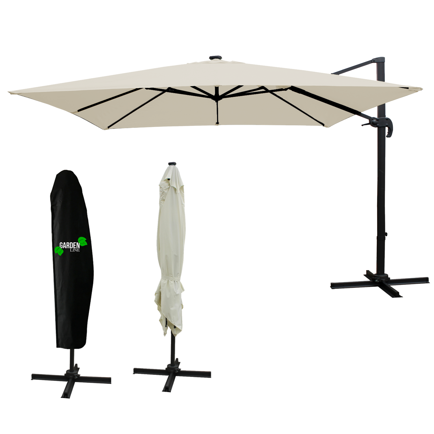 Chomik Záhradný slnečník ROMA s LED osvetlením | béžová 300 x 400 cm