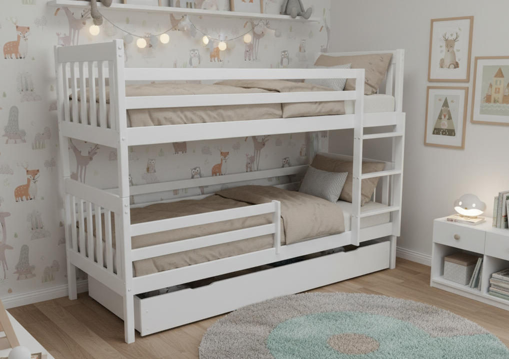 Elvisia Drevená poschodová posteľ LAXA so zásuvkou | biela 80 x 180 cm