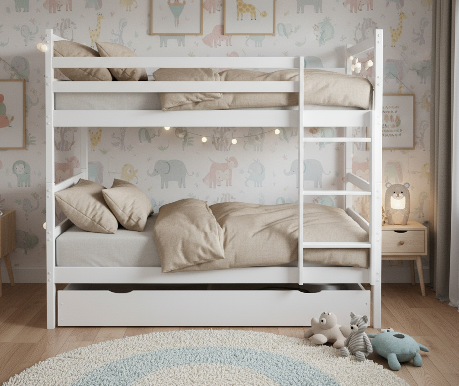 Elvisia Drevená poschodová posteľ MONEY so zásuvkou | biela 80 x 180 cm