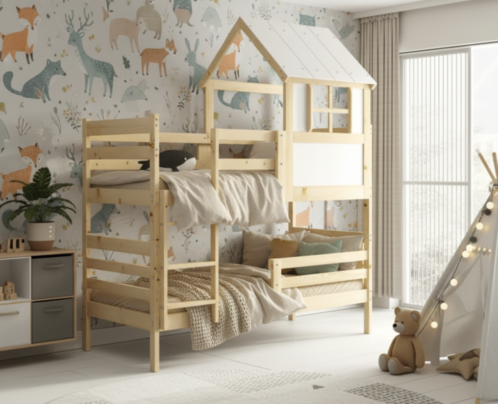 BMS Detská poschodová posteľ ERYK s domčekom | borovica 90 x 190 cm