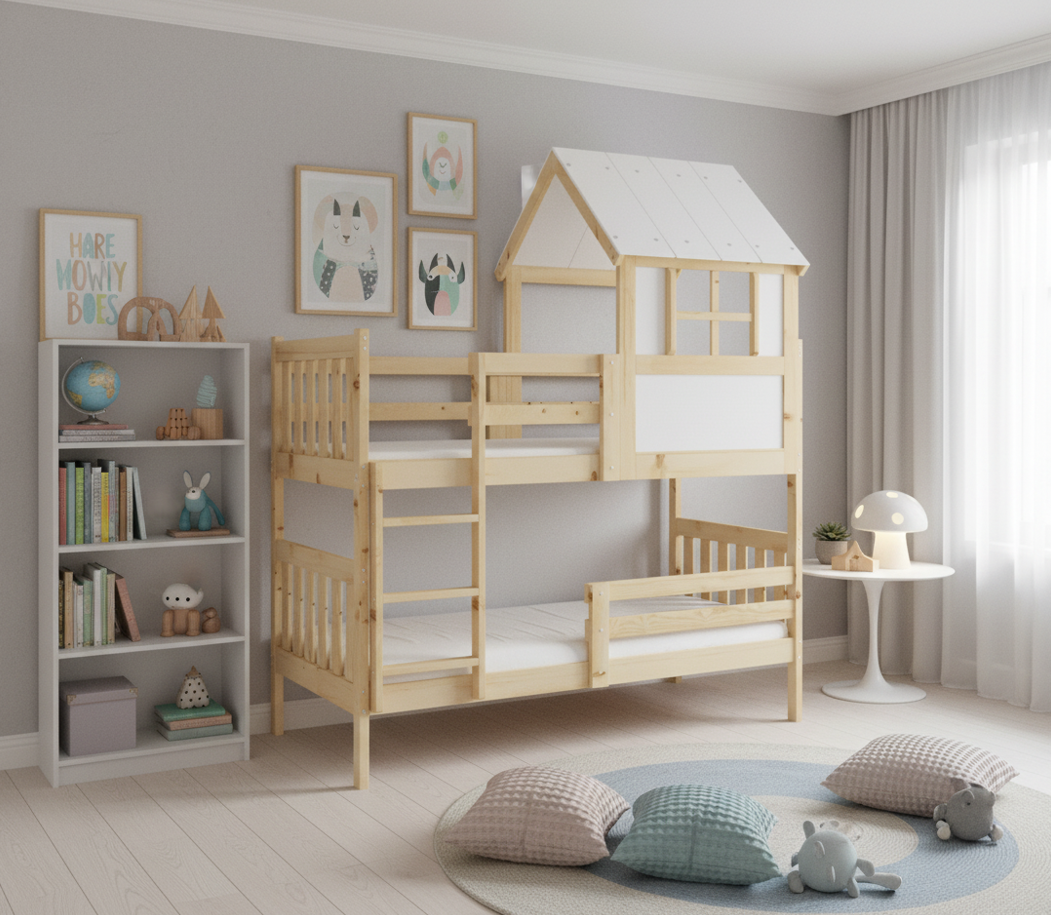BMS Detská poschodová posteľ KACPER s domčekom | borovica 90 x 190 cm
