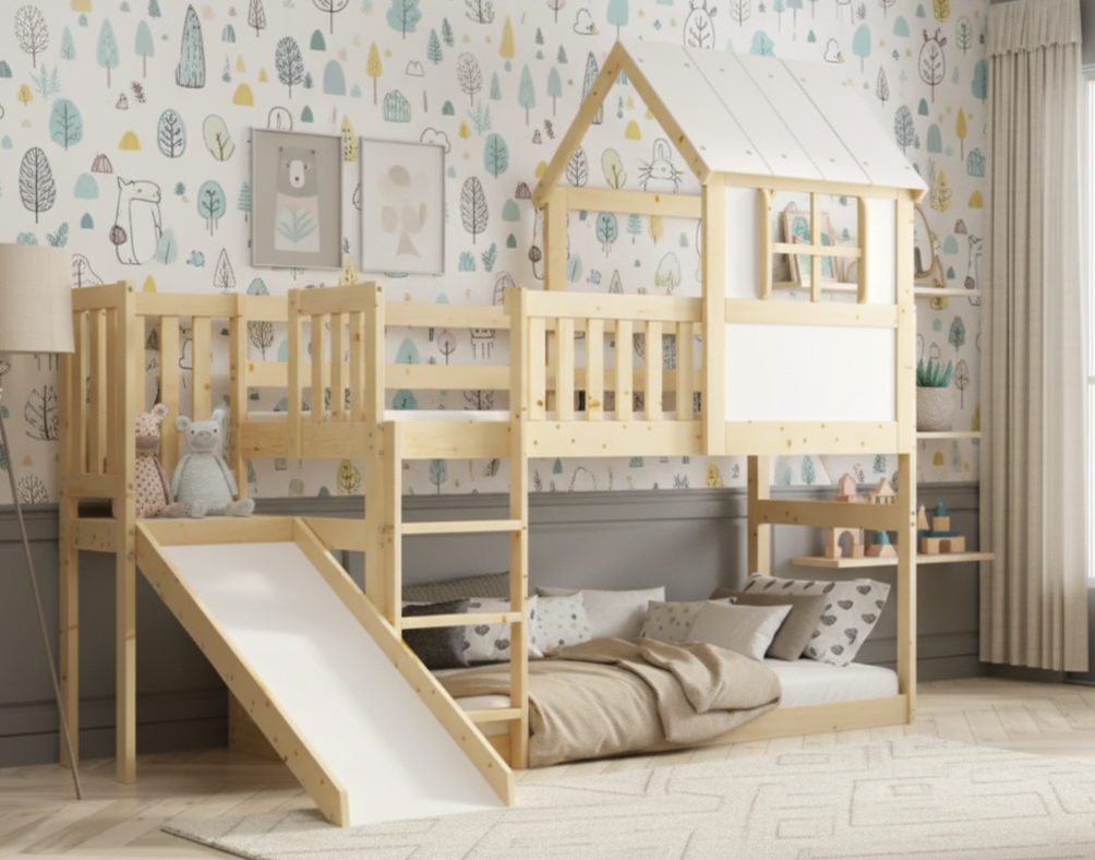 BMS Detská poschodová posteľ ANTRESOLA domček | biela 90 x 200 cm