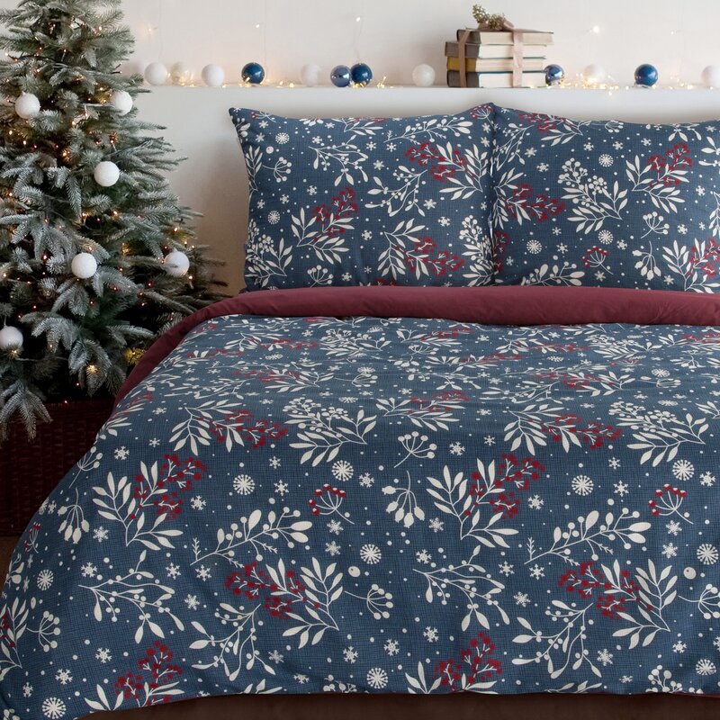 ArtFir Vianočné obliečky na jednolôžko KRISTY | tmavomodrá/červená 140 x 200 cm