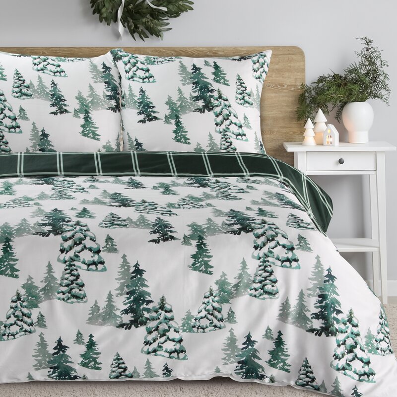 ArtFir Vianočné obliečky na dvojlôžko WINTER | biela/tmavozelená 220 x 200 cm