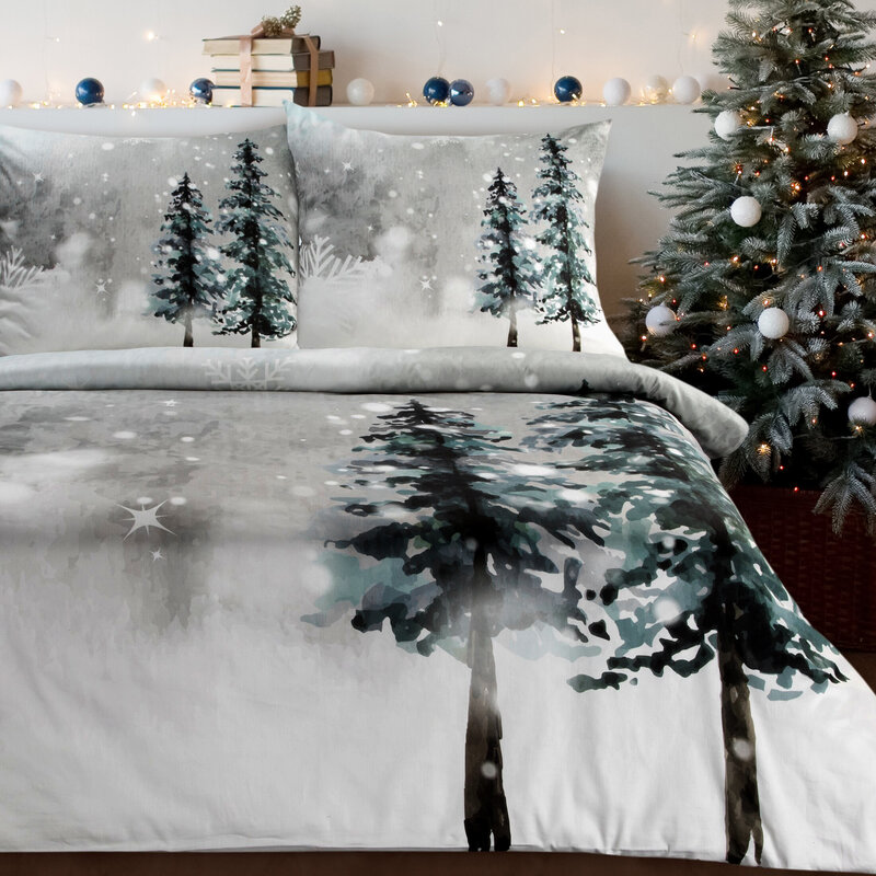 ArtFir Vianočné obliečky na dvojlôžko FOREST | svetlosivá/biela 220 x 200 cm