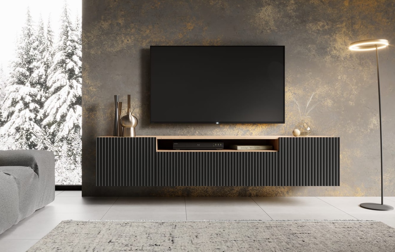 ArtAdrk TV stolík NOEMI závesný | dub artisan / čierna