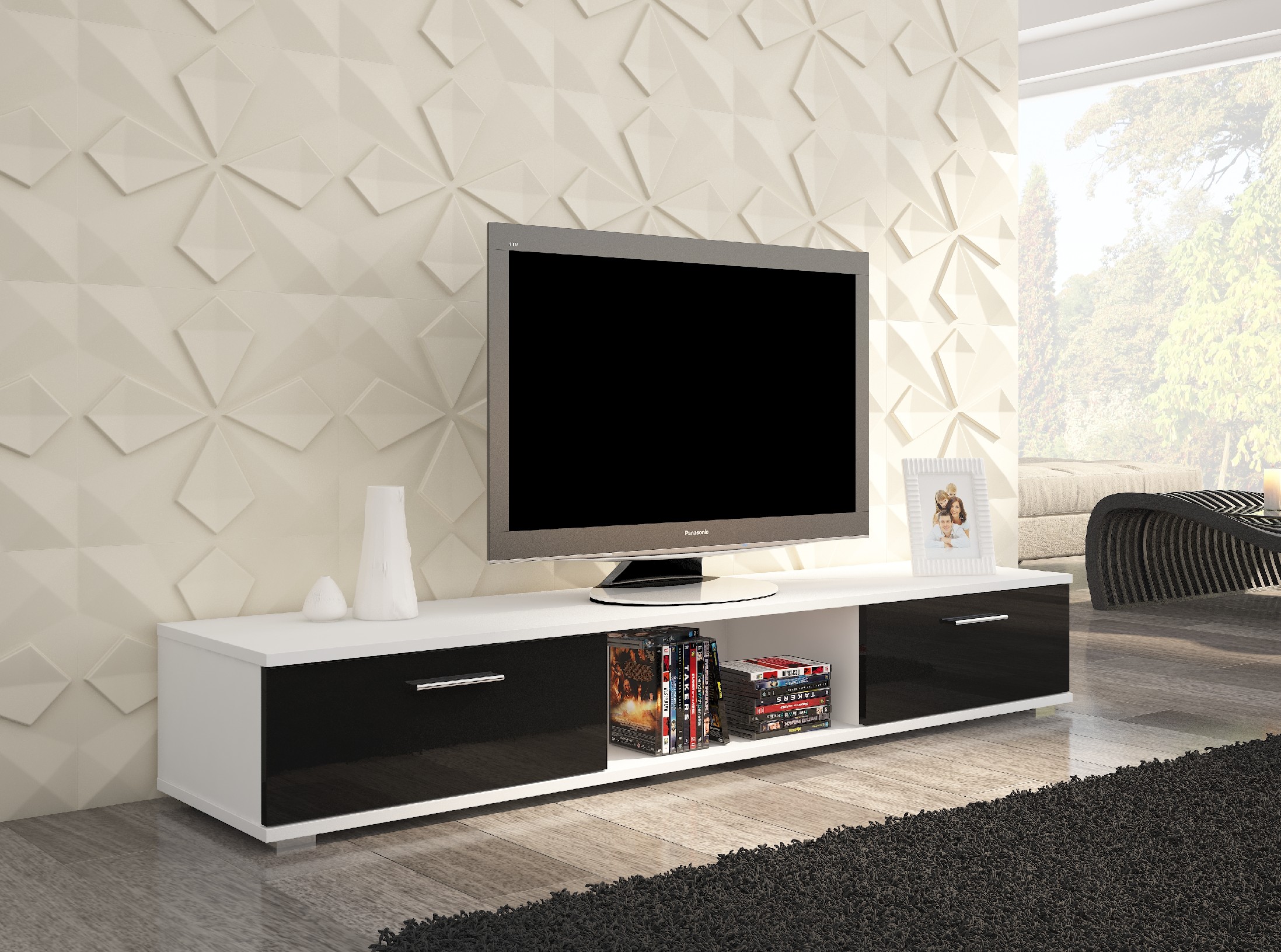 E-shop ArtAdrk TV stolík SELLA Farba: Biela / čierny lesk