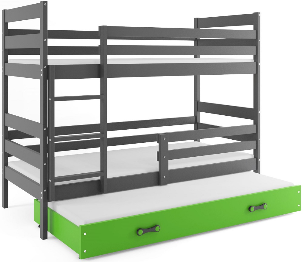E-shop BMS Detská poschodová posteľ ERYK 3 s prístelkou | sivá Farba: Sivá / zelená, Rozmer.: 200 x 90 cm
