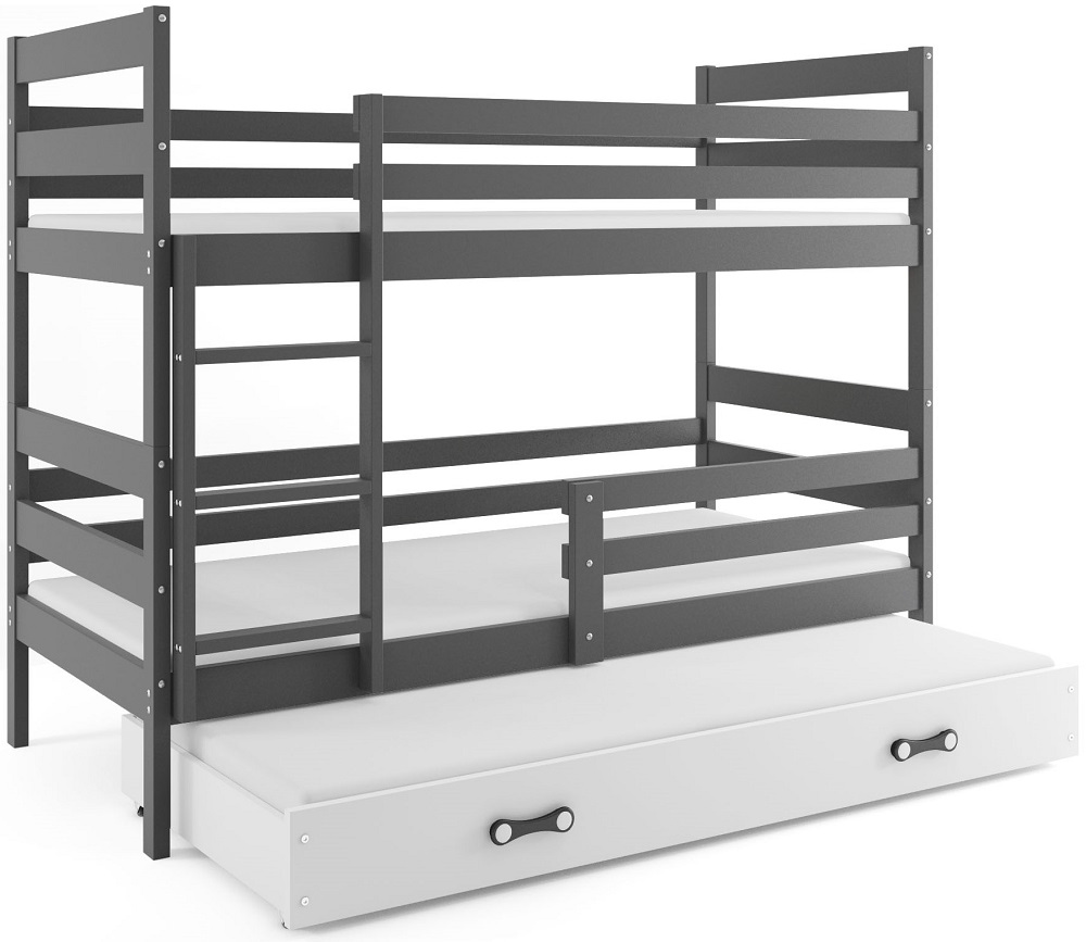 E-shop BMS Detská poschodová posteľ ERYK 3 s prístelkou | sivá Farba: Sivá / biela, Rozmer.: 200 x 90 cm