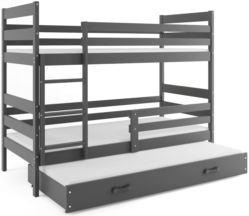 E-shop BMS Detská poschodová posteľ ERYK 3 s prístelkou | sivá Farba: Sivá / sivá, Rozmer.: 200 x 90 cm