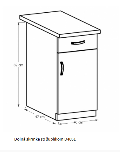 E-shop Tempo Kondela Kuchynská linka Provance Provance: Spodná skrinka D40S1 - 40x82x47 cm