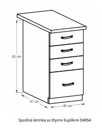 E-shop Tempo Kondela Kuchynská linka Provance Provance: Spodná skrinka D40S4 - 40x82x47 cm