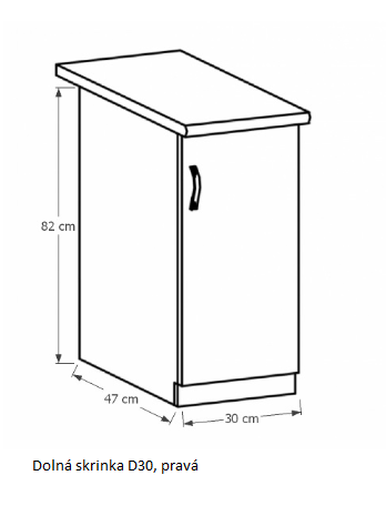 E-shop Tempo Kondela Kuchynská linka Provance Provance: Spodná skrinka D30 - pravá 30x82x47 cm