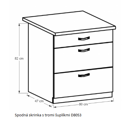 Tempo Kondela Kuchynská linka Provance Provance: Spodná skrinka D80S3 - 80x82x47 cm