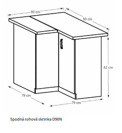 E-shop Tempo Kondela Kuchynská linka Provance Provance: Spodná skrinka rohová D90N - 79/90x82x79/90 cm