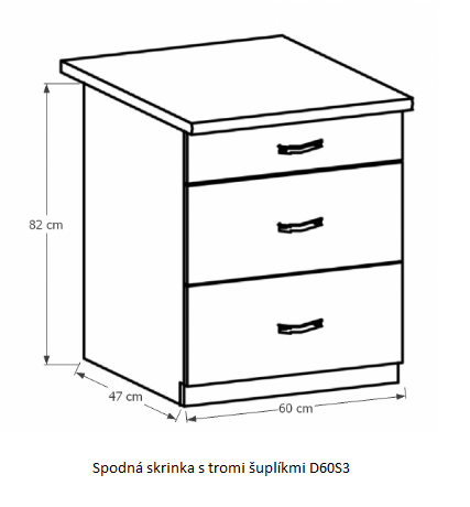 E-shop Tempo Kondela Kuchynská linka Provance Provance: spodná skrinka D60S3 - 60x82x47 cm