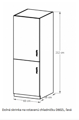 Tempo Kondela Kuchynská linka Provance Provance: Spodná skrinka na vstavanú chladničku D60ZL - ľavá 60x212x58 cm