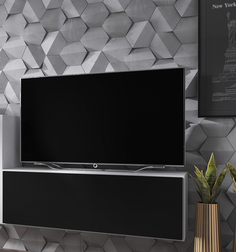E-shop ArtCam TV stolík ROCO RO-1 roco: korpus biely mat / okraj biely mat / dvierka čierny mat