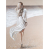 moderný obraz v béžovom prevedení žena na pláži