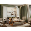 Rozložená sivá pohovka Lenart BED CONCEPT BC-19 k posteli BC-12 biely mat s policami