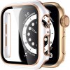 Lesklé prémiové ochranné pouzdro s tvrzeným sklem pro Apple Watch 38/40/41/42/44/45mm bílá a růžová zlatá