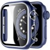 Lesklé prémiové ochranné pouzdro s tvrzeným sklem pro Apple Watch 38/40/41/42/44/45mm modrá a stříbrná