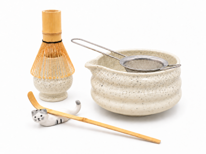 Ivory speckled ceramic matcha set