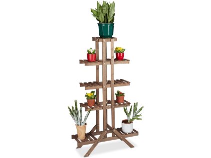 5201 dreveny stojan na kvetiny s policemi 83 x 29 x 143 cm hnedy