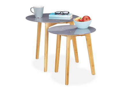 5771 5 bambusovy odkladaci stolek se sklenenou deskou 2 dilny set