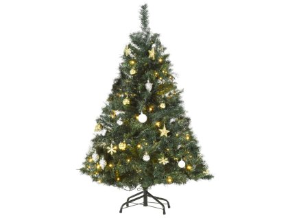 Umělý vánoční stromeček s ozdobami a LED osvětlením 120 x 75 cm | zelený