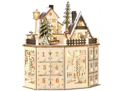 10020 dreveny adventni kalendar s led osvetlenim 25 x 20 x 29 cm