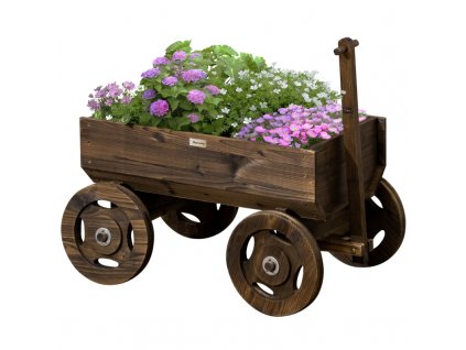 Zahradní dřevěný truhlík vozík 120 x 53 x 55 cm | tmavě hnědý