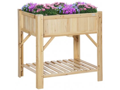 Zahradní dřevěný truhlík s 6 přihrádkami a policí 79 x 58 x 81 cm | přírodní