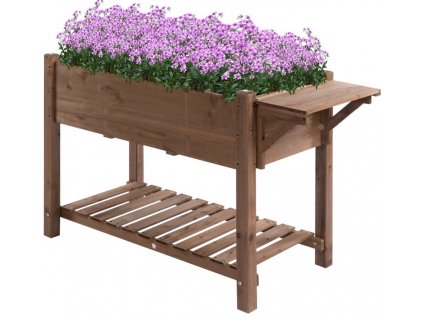 Zahradní dřevěný truhlík s 8 přihrádkami a 2 policemi 123 x 54 x 74 cm | hnědá