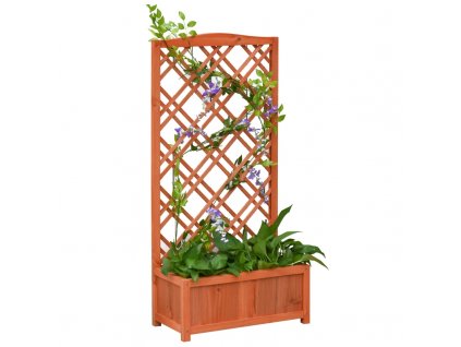 Zahradní dřevěný truhlík s treláží 60 x 30 x 123 cm | hnědý