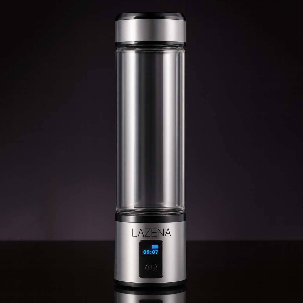 Premium LAZENA molecular hydrogen water bottle with digital display, modern hydrogen water generator bottle